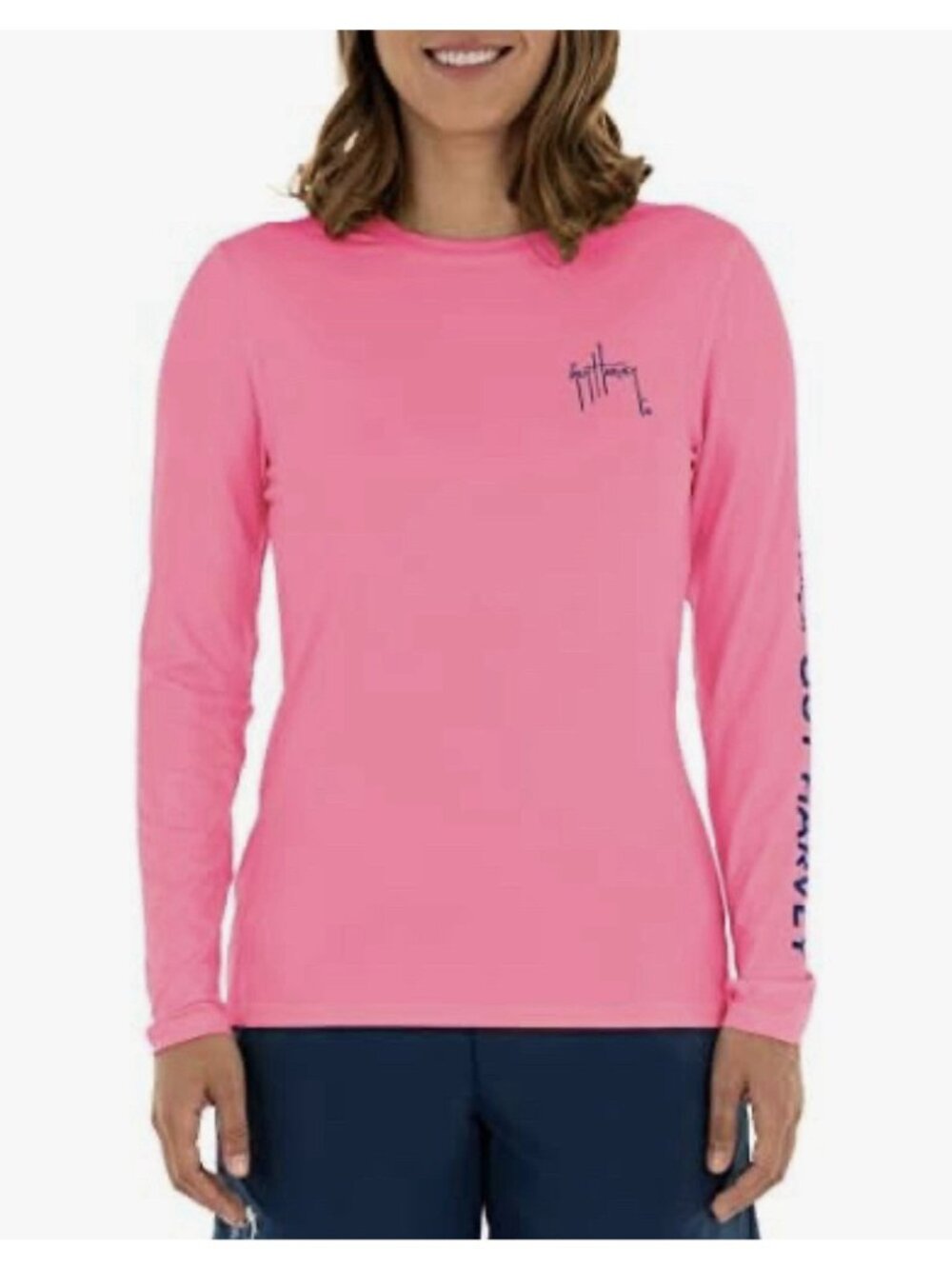 Guy Harvey Pink Long Sleeve Women’s T-shirt Large With Logo Front And Sleeve